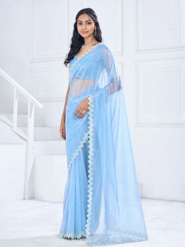 Sky Blue Twirll Soft Organza Saree